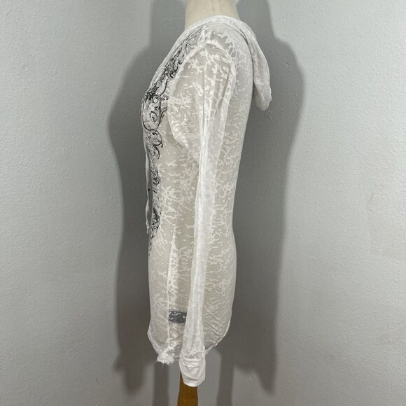 Panhandle Rock Roll T Shirt Womens Small Cowgirl Beaded Hoodie Y2K Gothic Biker - Picture 5 of 13